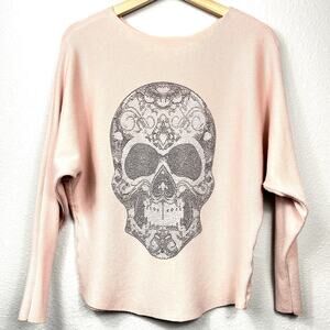 Vila Milano Womens Batwing Sweater Medium Pink Embellished Skull Whimsigoth